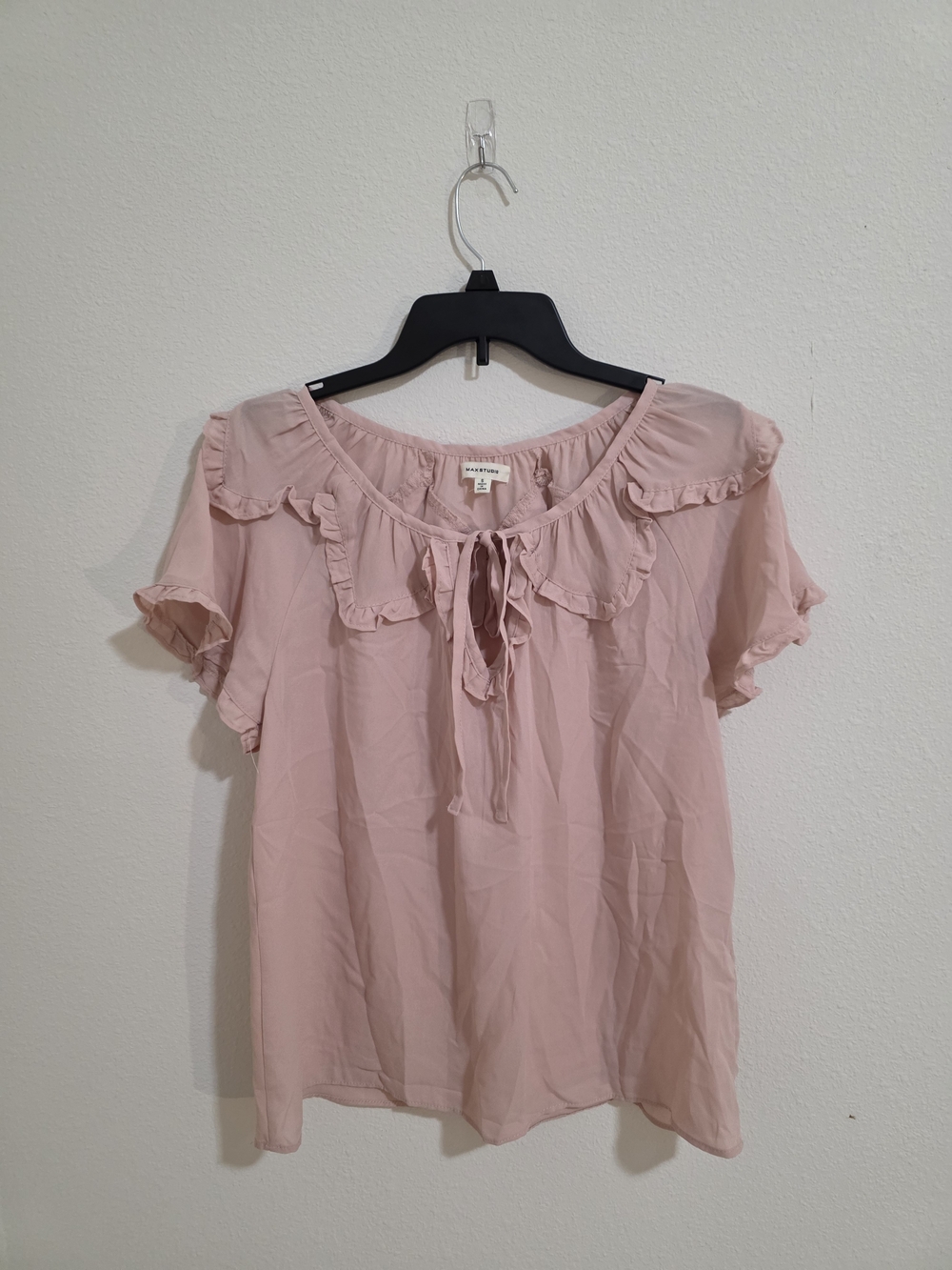Max Studio Blush Pink Ruffle Tie-Neck Blouse